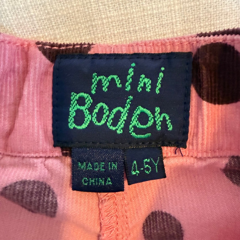 Mini Boden Girls Pink Brown Polka Dot Corduroy Skirt Raw Hem 4-5Y 32113 - Picture 2 of 4